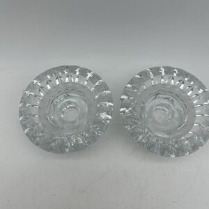 Vintage Indonesia Lot of 2 Clear Pressed Glass Candle  Holders